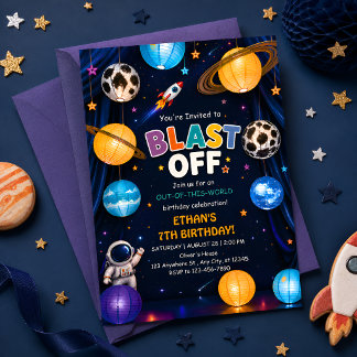 Invitation d'anniversaire Blast Off Space pour gar