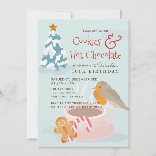 Invitation d'anniversaire bleue Cookies & Chocolat (Devant)