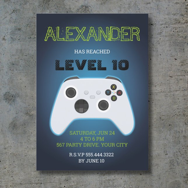 Invitation d'anniversaire Blue Gamer (Créateur téléchargé)