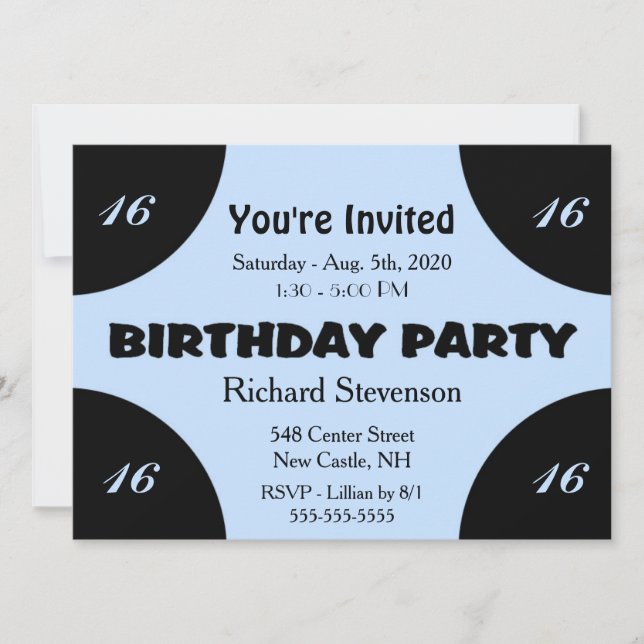 Invitation d'anniversaire Blue Modern (Devant)