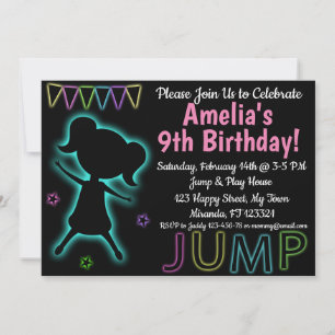 Invitation d'anniversaire Blue Neon Jump