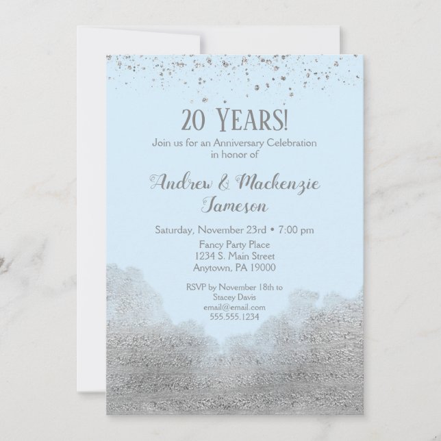 Invitation d'anniversaire Blue Silver Confetti (Devant)