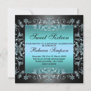 Invitation d'anniversaire Blue Sweet16 Snow Dust