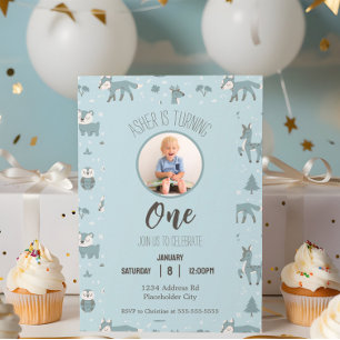 Invitation d'anniversaire Blue Woodland, Photo per
