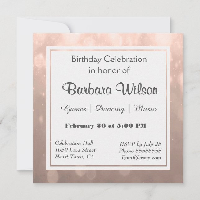 Invitation d'anniversaire | Blush Bokeh (Devant)