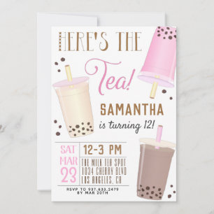 Invitation d'anniversaire Boba Milk Tea