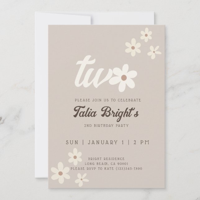 Invitation d'anniversaire Bohème Fleur Naturelle D (Devant)