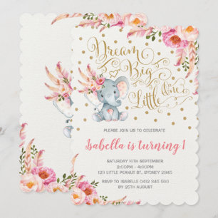 Invitation d'anniversaire Boho Elephant Dream Big