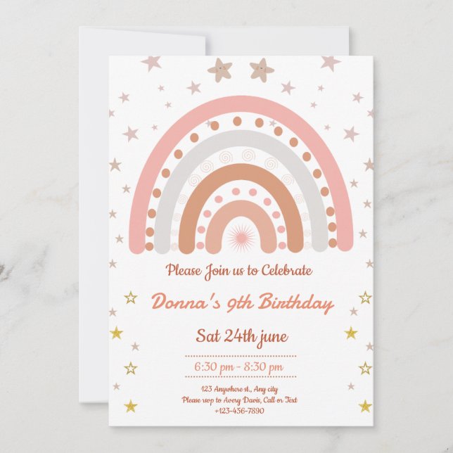 Invitation d'anniversaire Boho Rainbow (Devant)