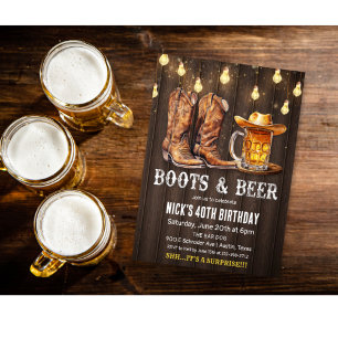 Invitation d'anniversaire Boots and Beer pour tout