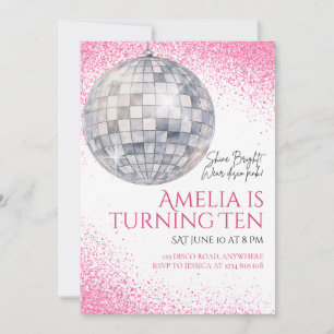 Invitation d'anniversaire Boule à facettes rose