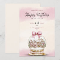 Invitation d'anniversaire boule de neige rose