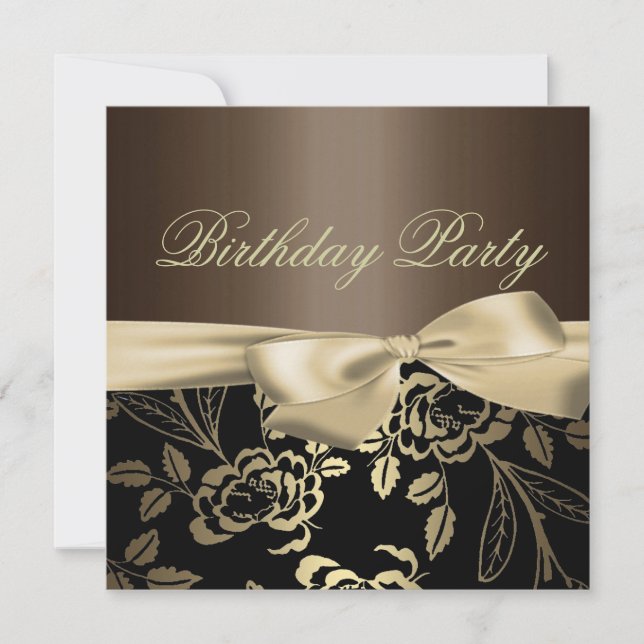 Invitation d'anniversaire Brown et or Rose Leaf Bo (Devant)
