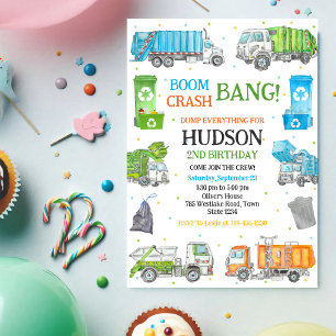 Invitation d'anniversaire camion à ordures camion