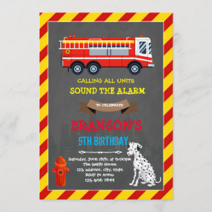 Invitation d'anniversaire camion de pompiers et da