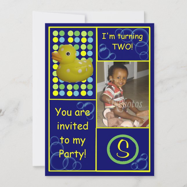Invitation d'anniversaire - Canard bleu/jaune, pho (Devant)