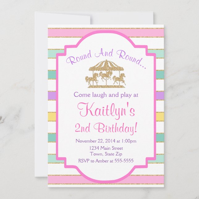 Invitation d'anniversaire Carousel Parties scintil (Devant)