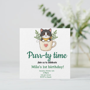 Invitation d'anniversaire carré pour chat mignon -