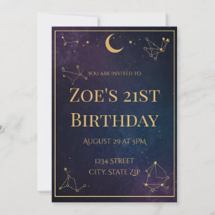 Invitation d'anniversaire céleste 21 ans   Étoiles