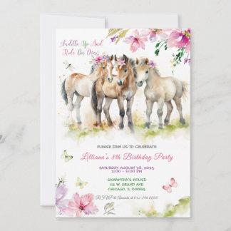 Invitation d'anniversaire Cheval Rose Violet