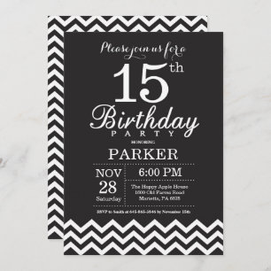 Invitation d'anniversaire Chevron noir et blanc