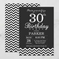 Invitation d'anniversaire Chevron noir et blanc