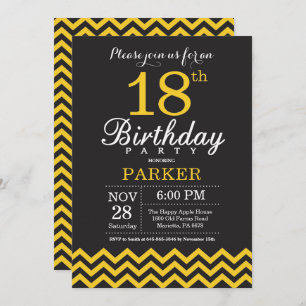 Invitation d'anniversaire Chevron noir et jaune