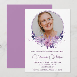 Invitation d'anniversaire Chic Photo 58 ans Fleuri