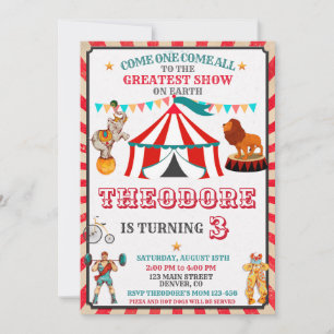 Invitation d'anniversaire Cirque - Fête Vintage Bi