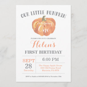 Invitation d'anniversaire Citrouille Orange et Gar