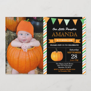 Invitation d'anniversaire Citrouille Orange et Ver
