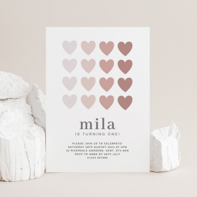 Invitation d'anniversaire coeurs ombrés rose (Créateur téléchargé)