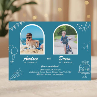 Invitation d'anniversaire commune pour garçons Dou