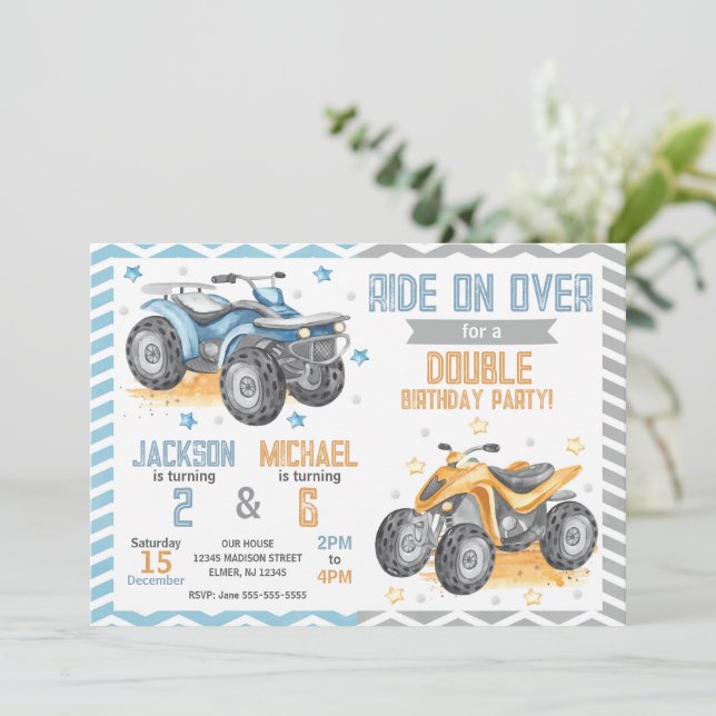 Invitation d'anniversaire commune pour quad 4 roue (Debout devant)