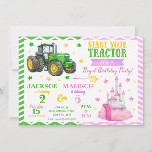 Invitation d'anniversaire commune Tracteur Vert et