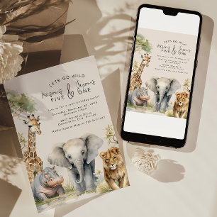 Invitation d'anniversaire conjointe d'animaux sauv