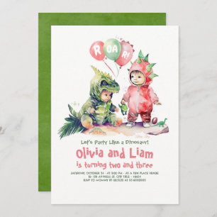 Invitation d'anniversaire conjointe de Dinosaur ga