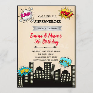 Invitation d'anniversaire conjointe de héros de ba