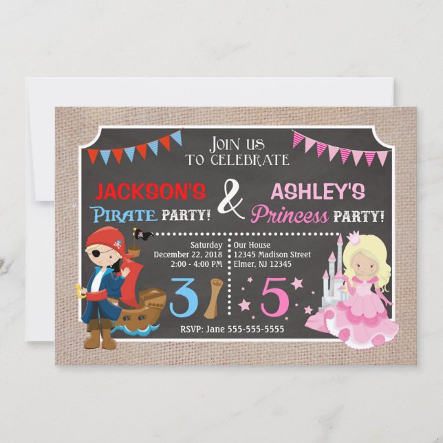 Invitation d'anniversaire conjointe de princesse e (Devant)