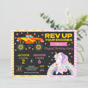 Invitation d'anniversaire conjointe Monster Truck 