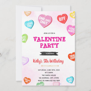 Invitation d'anniversaire Conversation Hearts