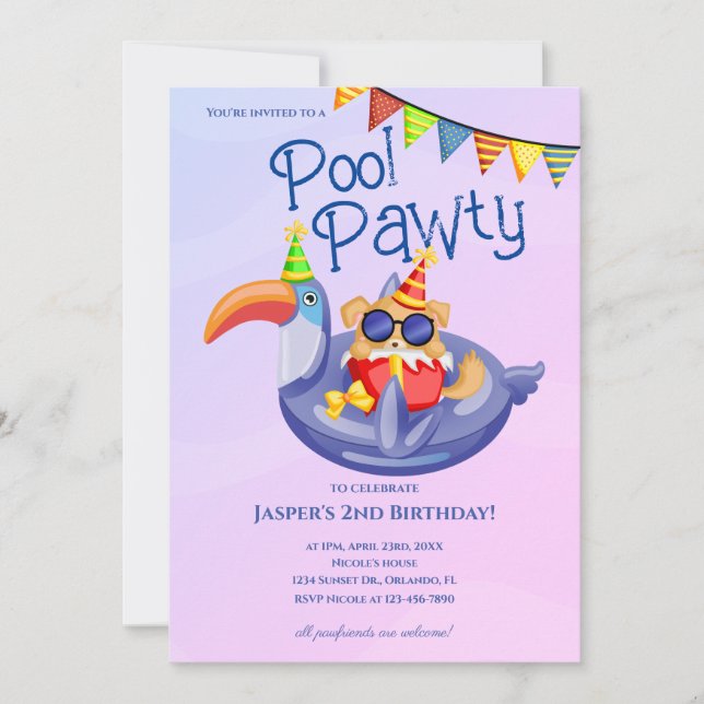 Invitation d'anniversaire Cool Dog Pool Party (Devant)