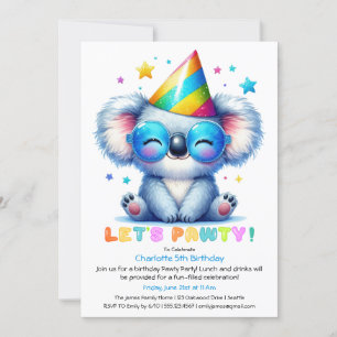 Invitation d'anniversaire Cool Koala Fête Paillett