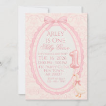 Invitation d'anniversaire Coquette Ruban Rose Sill