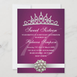 Invitation d'anniversaire Couronne rose Diamants &
