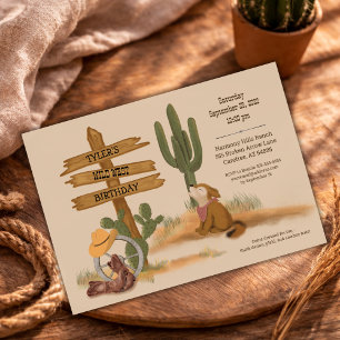 Invitation d'anniversaire Cowboy western aquarelle