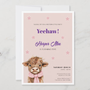 Invitation d'anniversaire Cowgirl 5ème Rose Fête W