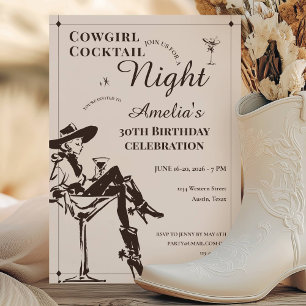 Invitation d'anniversaire Cowgirl Cocktail Night