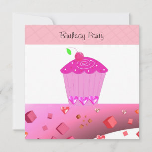 Invitation d'anniversaire Cupcake Rose