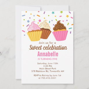 Invitation d'anniversaire Cupcakes avec paillettes